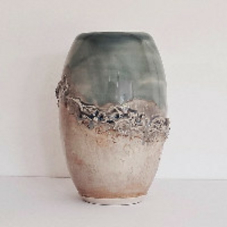 Decorative oval stoneware vase