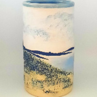 Illustrated stoneware vase