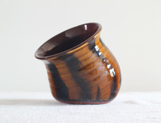 Wheel thrown salt cellar in slip decorated terracotta