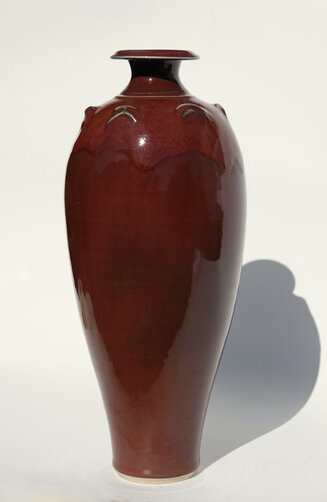 Copper red tall vase with lugs