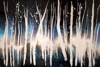 Birch Trees in Moonlight - Batik on Silk