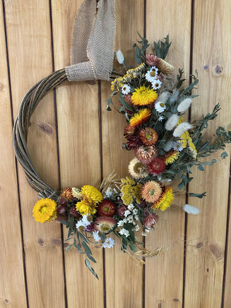 Dried flowers on a hand made willow wreath