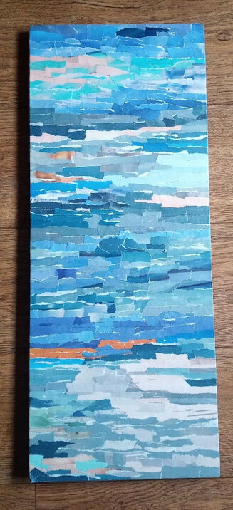 Apricot Sky - Collage on board. 23 x 60 cm