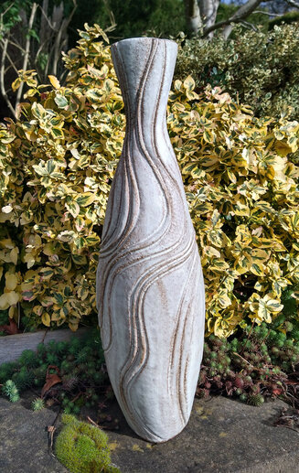 Ebb & Flow No.2. Hand-built by coiling, 48cm tall carved vase.