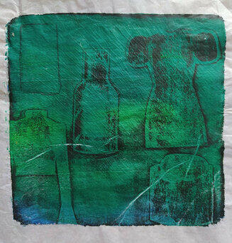 Sea Green - gel print on paper 15 x 15 cm