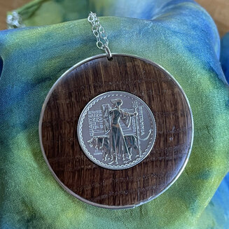 Tiger-stripe oak & silver necklace