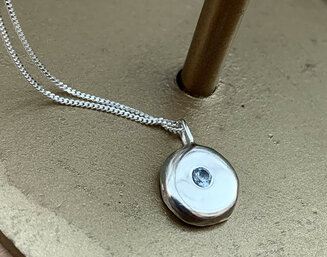 Silver Drop Necklace with Aquamarine Stone