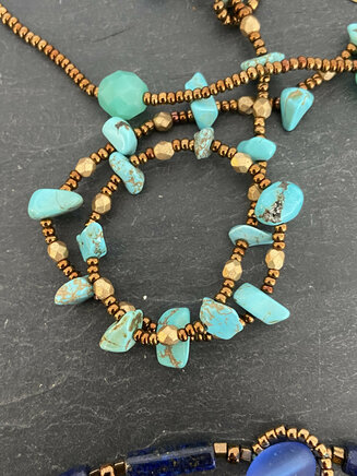 Turquoise Chips and glass necklace