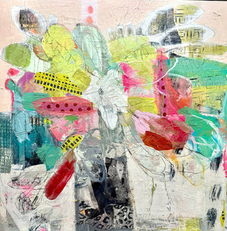 Acrylics, collage and inks