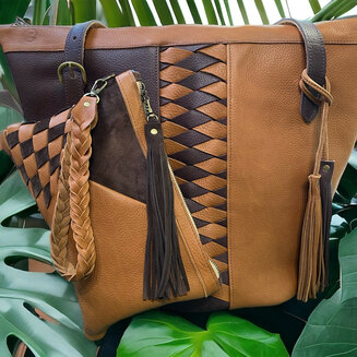 Large leather tote and wristlet