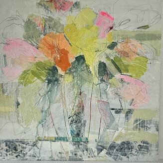 Acrylics, collage and inks