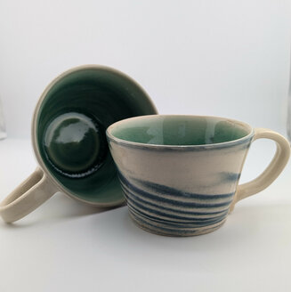 Green and White Marbled Mugs
