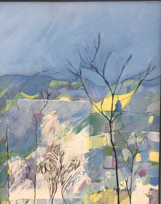 Sacred Landscape, Acrylic and collage 150x30 cms