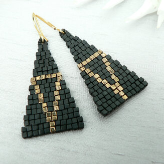 Matte black and metallic gold glass Earrings