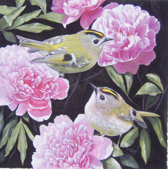 Goldcrests and Peonies
