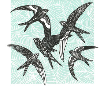 swifts - Linocut
