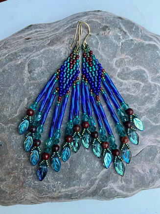 Fringed brickstitch earrings w/ Brecciated Jasper